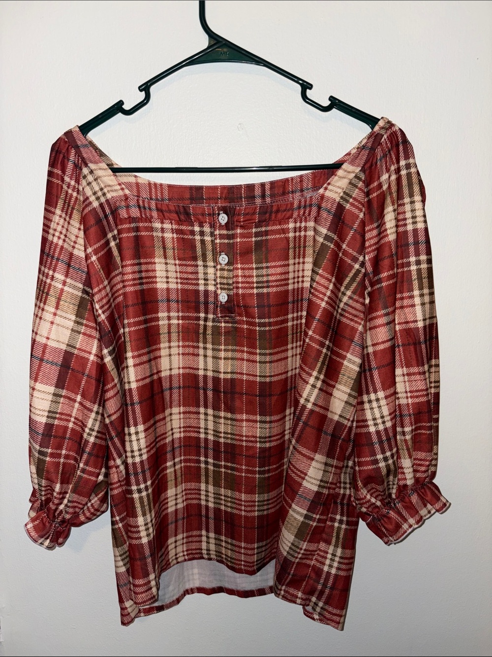 Women's Red Plaid Button-Front Blouse